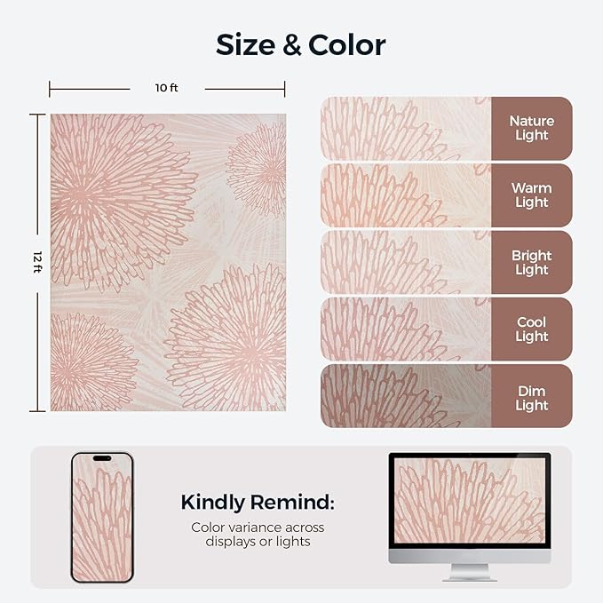 WITSHOCK Pink Rugs 10x12 for Bedroom Girls,Floral Modern Distress Print Pattern Carpet for Living Room Dining Room,Stain Resistant Anti Slip Backing Rugs for Kids Room Nursery Playroom,Light Pink