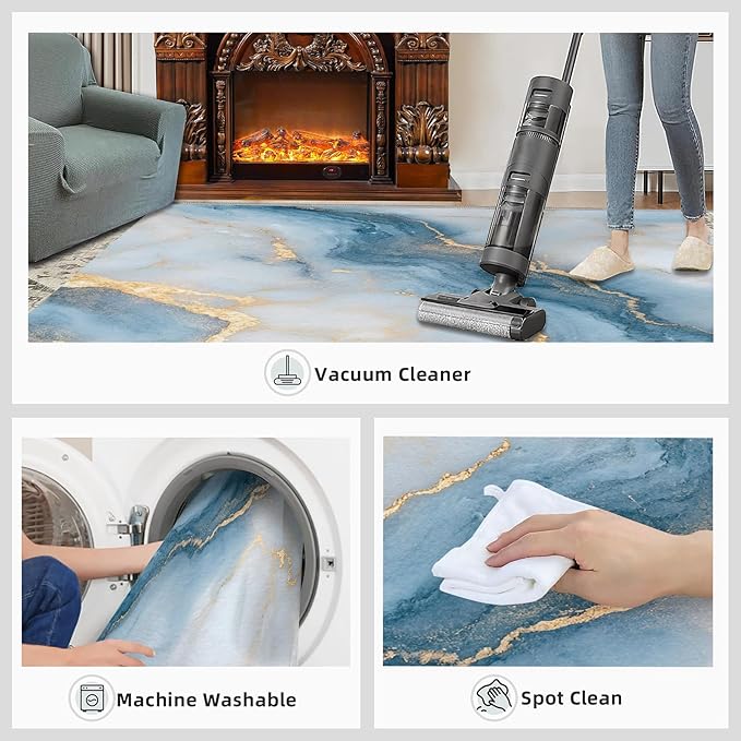 2x3 Abstract Marble Rugs for Entryway - Blue-White-Marble Small Area Rugs, Luxury Stone Pattern Laundry Room Carpet Non Slip Accent Throw Rug for Bathroom Kitchen Sink Front Door