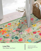 Boho Floral Entryway Rug 2x3, Washable Small Mat for Bathroom and Kitchen, Non Slip Front Door Mat Indoor Entrance, Vintage Style Flower Mat with Rubber Backing, Soft Area Rug for Entry Way (Green)