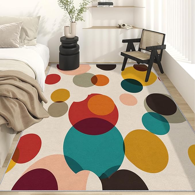 Mid Century Modern Rugs for Home Decor, 8x10 ft, Boho Geometric Circle Area Rugs for Living Room, Soft Non Slip Washable Abstract Geometry Carpet Bedroom Decorations Dt-Ghf-19
