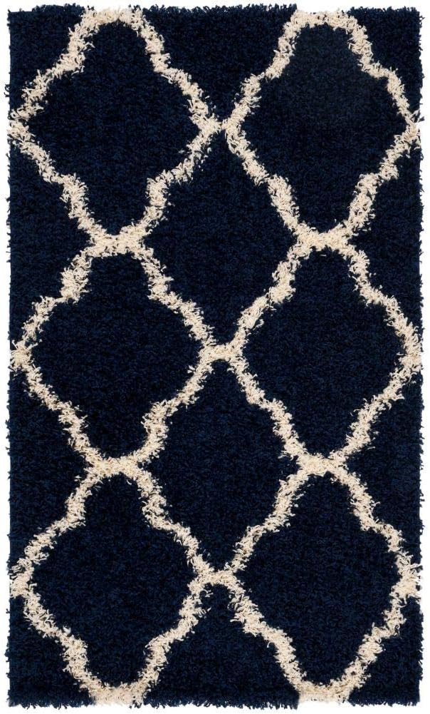 SAFAVIEH Dallas Shag Collection Accent Rug - 2'3" x 4', Navy & Ivory, Trellis Design, Non-Shedding & Easy Care, 1.5-inch Thick Ideal for High Traffic Areas in Entryway, Living Room, Bedroom (SGD257N)