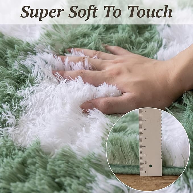 4x6 Area Rugs for Living Room Bedroom, Soft Fluffy Shaggy Bedside Rug, Indoor Floor Carpet for Kids Playroom, Dorms, Nursery Rooms, Home Decor (Green & White 4'x6')