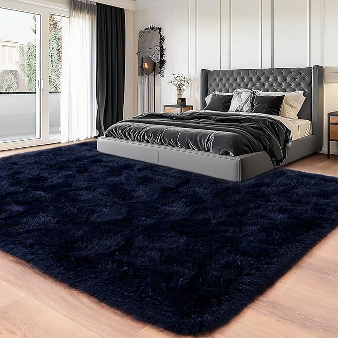 Area Rugs for Living Room, Soft Shaggy Carpets for Living Room, Fuzzy Rugs for Kids' Room, Perfect Decor for Modern Home Navy Blue 4x6 Feet