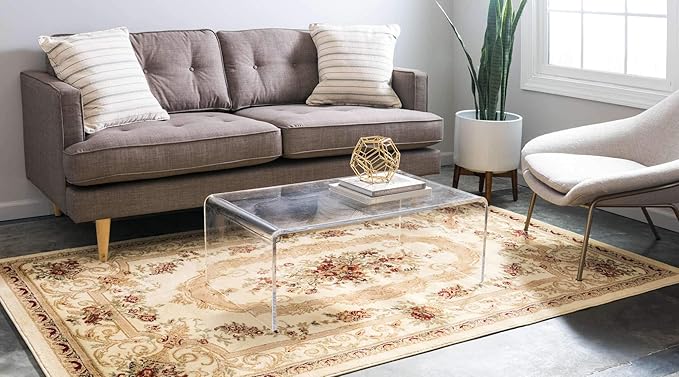 Unique Loom Versailles Collection Traditional Classic Floral Motif Area Rug (9' 0 x 12' 0 Rectangular, Ivory/ Tan)