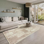 GLN Rugs Contemporary Collection - Machine Washable Area Rug, Contemporary Washable, Non Slip, Low Pile Chenille Rug, Living Room, Bedroom, Kitchen Rug (3' x 5' Abstract Tan)