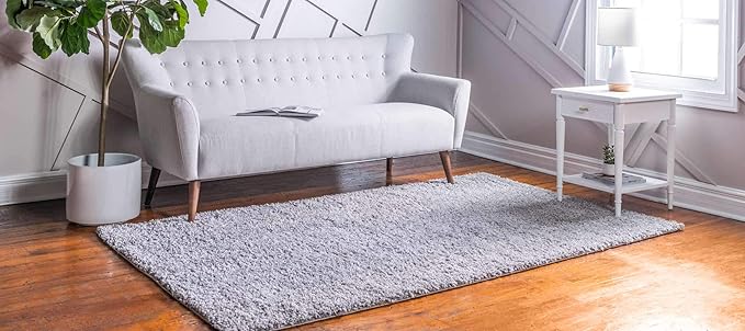 Unique Loom Davos Shag Collection Area Rug - Solid (7' 10" x 10' Rectangle, Sterling)