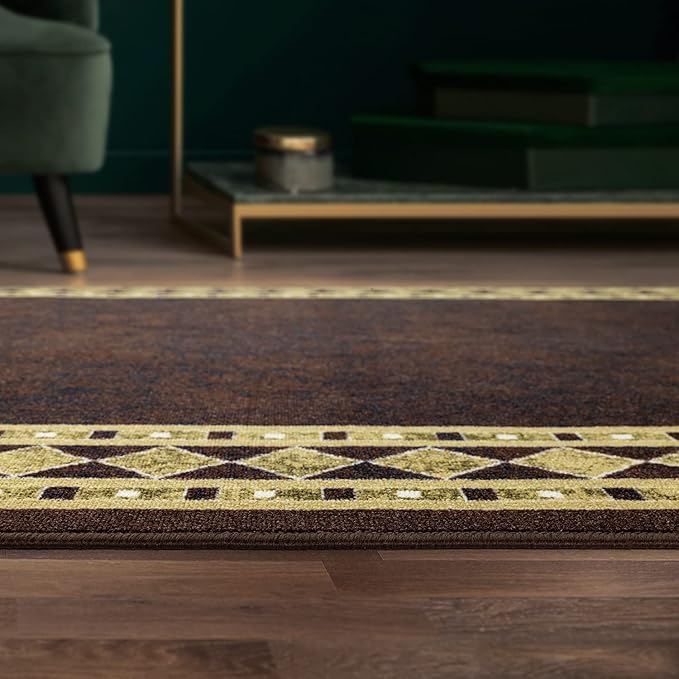 Antep Rugs Alfombras Modern Bordered 4x6 Non-Skid (Non-Slip) Low Profile Pile Rubber Backing Indoor Area Rugs (Brown Beige, 4' x 5'8")