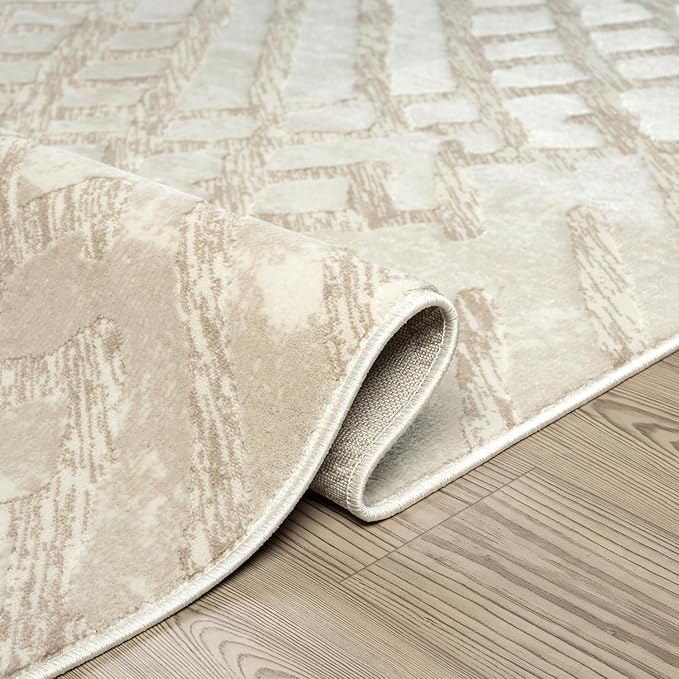Abani Terra Cream Area Rug for Living Room, Bedroom - Rustic Modern Pattern - 6' x 9' - Durable & Easy to Clean