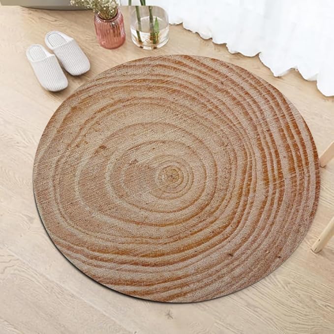 Tree Stump Growth Rings Washable Round Rugs Wood Color Texture Circle Rugs for Living Room Entryway Round Area Rug Soft Non Slip Nursery Carpet for Bedroom Dining Coffee Table 3ft