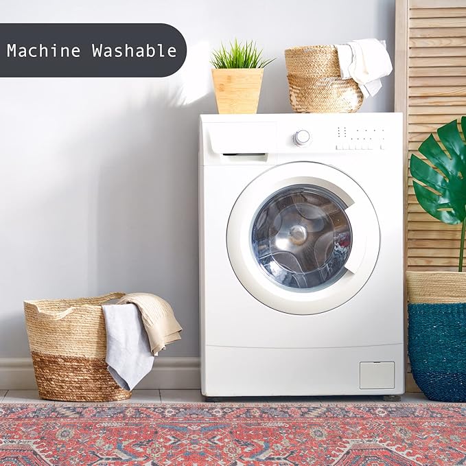 GLN Rugs Traditional Collection - Machine Washable Area Rug, Traditional Washable, Non Slip, Low Pile Chenille Rug, Living Room, Bedroom, Kitchen Rug (2' x 3' Multi Red)