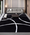 YIHOUSE Modern Washable Area Rug for Living Room Bedroom - Large Abstract Black and White Rug Non-Slip Ultra-Thin Home Decor (Dark Curve, 8'x10'ft)