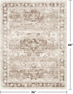 Washable Neutral Farmhouse Large Entryway Rug, 3x4 Area Rugs for Kitchen, Bedroom, Nursery Room, Boho Vintage Floral Non-Slip Throw Rug Low Pile Stain Resistant (3x4 Beige/Latte)