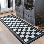 Vasofe Jute Checkered Runner Rug, 2x6 Black and White Washable Rugs, Modern Runners for Hallway Non-Slip Kitchen Mat, Farmhouse Checkerboard Indoor Outdoor Carpet for Porch Laundry Entryway