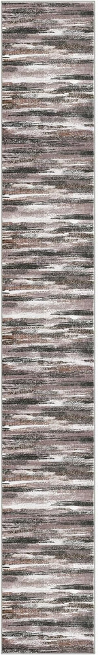 Modern Abstract Runner Rug 2.6x18, Dark Light Brown White Washable Long Kitchen Runner Non-Slip Soft Hallway Rug Runner Thin Print Faux Wool Carpet for Entryway Bedroom Laundry Room Indoor