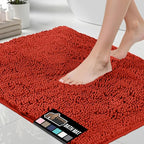 GORILLA GRIP Bath Rug Mat 30x20, Thick Soft Absorbent Chenille, Quick Dry Microfiber Mats, Rubber Backing Washable Shower Floor Rugs, US Designed Bathroom Bathmat Accessories, Decor, Sunset Orange