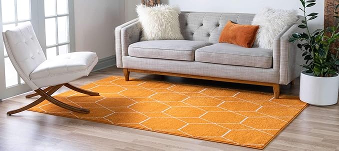 Unique Loom Trellis Frieze Collection Area Rug - Geometric (10' x 14' 1", Orange/ Ivory)