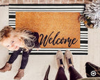 KOZYFLY Black and White Striped Doormat 2x3 Ft Small Area Rug Cotton Front Porch Rug Washable Outdoor Rug Farmhouse Layered Front Door Mat for Front Door Entryway Patio Porch