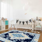 Bohemian Pattern Rectangular Area Rugs for Living Room Bedroom 3 x 5 ft Blue & Yellow Abstract Non-Shedding Soft Low Pile Rug Non Slip Washable Rug for Nursery Entryway Playroom