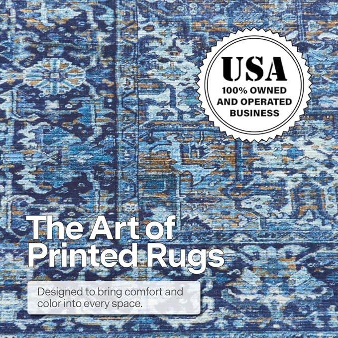 ReaLife Rugs Machine Washable Area Rug Runner - Living Room Bedroom Bathroom Kitchen Entryway Office - Padded Low Pile Stain Resistant Premium - Boho Vintage Traditional - Lyle - Blue 3' x 5'