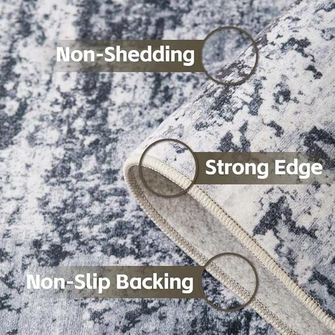Area Rug 9x12 Washable Rug Grey for Living Room, Dining Room, Bedroom, Large Carpets, Non Slip & Non-Shedding Low Pile Vintage Print Rug for Home Office Decor