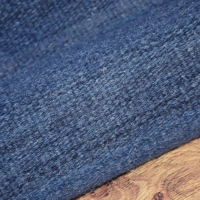 Rugsotic Carpets Hand Woven Flat Weave Kilim Wool ECO-Friendly Area Rugs - 7'x9', Rectangle Shape, Blue Color, Solid Plain Design, Low Pile Handmade Area Rugs for Living Room, Bed Room (D00111)