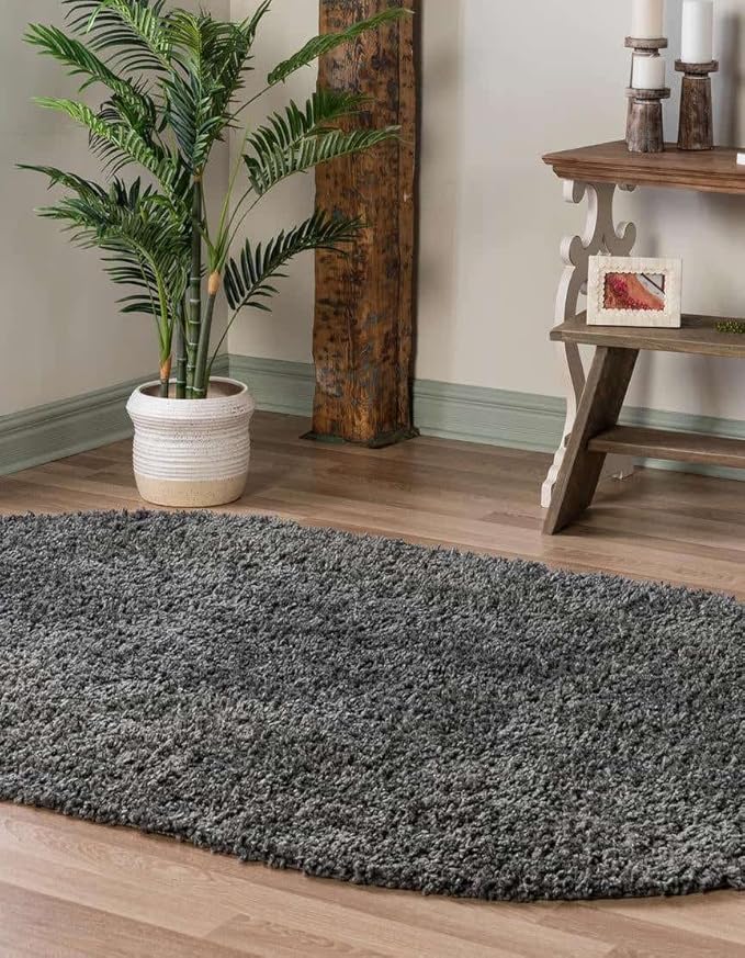 Unique Loom Davos Shag Collection Area Rug - Solid (7' 10" x 10' Oval, Peppercorn)
