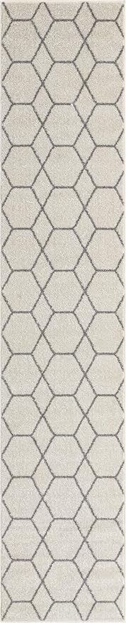 Unique Loom Trellis Frieze Collection Area Rug - Geometric (2' x 10' Runner, Ivory/ Gray)