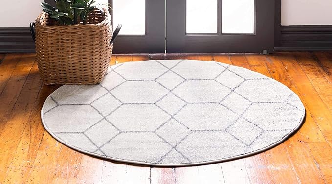 Unique Loom Trellis Frieze Collection Area Rug - Geometric (7' Round, Ivory/ Gray)