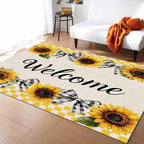 Summer Sunflowers Rectangular Welcome Area Rugs for Living Room Bedroom 5 x 6.9 ft Bow Tie Plaids Non-Shedding Soft Low Pile Rug Rustic Linen Non Slip Washable Rug for Nursery Entryway Playroom