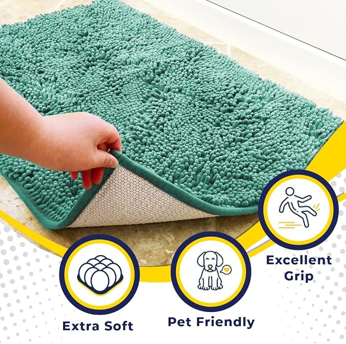 Muddy Mat® Shown on TV–Super Absorbent Microfiber Dog Door Mat for Muddy Paws, Non-Slip Washable Pet Rug, Quick Dry Chenille Entryway Carpet, Machine Washable Indoor Outdoor mat–Seafoam Green 59"x24"