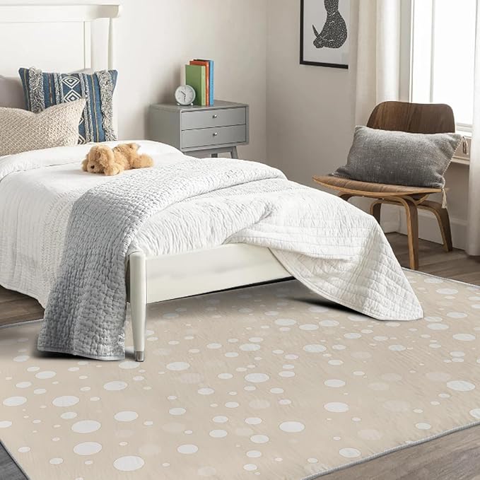 Beige Rug, 6x9 Rug, Bubble Print Rugs for Living Room Bedroom Dining, Minimalist Large Area Rug, Washable Rug Non Slip Soft Indoor Carpet, Kids and Pets Friendly, Beige Home & Room Decor