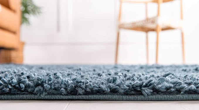 Unique Loom Davos Shag Collection Area Rug - Solid (6' 7" Round, Marine Blue)