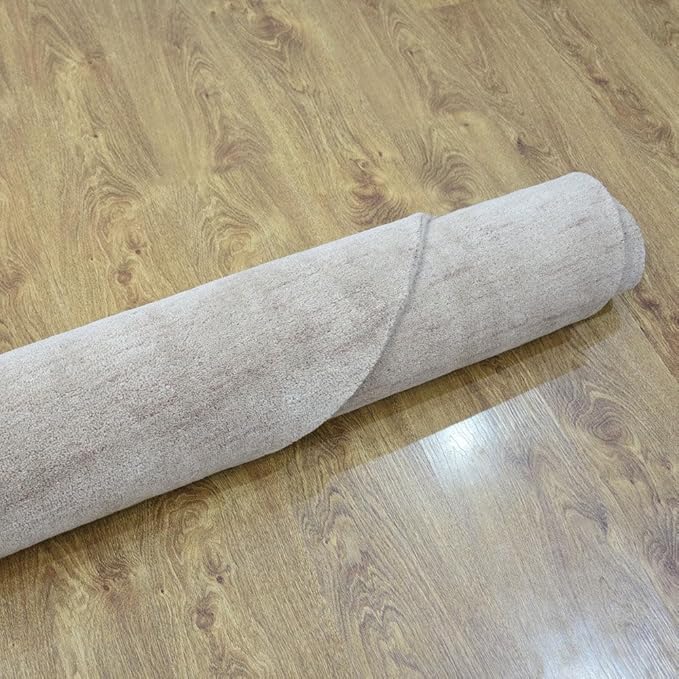Hand Knotted Loom Wool ECO-Friendly Area Rugs - 8'x8', Round, Beige Color, Solid Plain Design, High Pile Thick Handmade Anti Skid Area Rugs for Living Room, Bed Room (L00111)