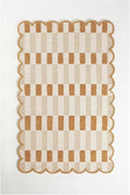 Hand-Tufted Wool Rug with Scalloped Edges, Light Blue Plaid Pattern, Cozy Soft Area Rug for Living Room, Bedroom, and Nursery, Handmade Modern Accent Rug (Neutral, 6X9 FEET)