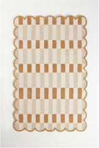 Hand-Tufted Wool Rug with Scalloped Edges, Light Blue Plaid Pattern, Cozy Soft Area Rug for Living Room, Bedroom, and Nursery, Handmade Modern Accent Rug (Green, 12X18 FEET)