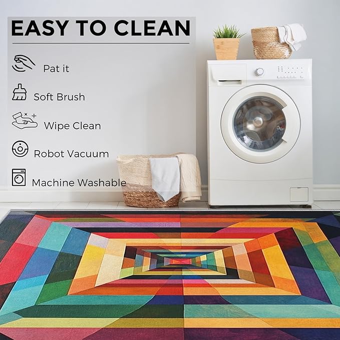 3x4 Colorful Geometry Rugs for Bedroom Decor, Washable Abstract Geometric Pattern Area Rug, Living Room Home Decoration, Non Slip Soft Thin, Abstract Art Decor Carpet PF-P 49