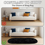 Soft Fluffy Area Rug for Bedroom, Black Fuzzy Shaggy Oval Throw Rugs for Bedside, Non-Slip Cozy Plush Shag Carpet for Kids Room Nursery Dorm Living Room, 2.6 x 5.3 Feet