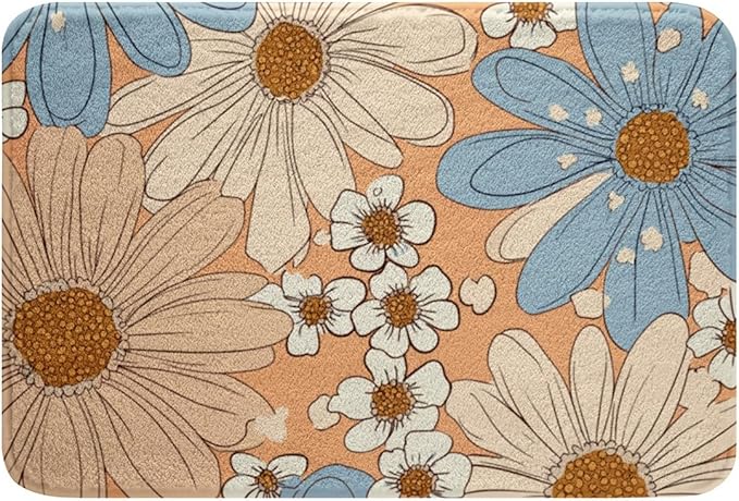 Erosebridal Girls Groovy Flower Bathroom Rugs for Kids Teens Two Groovy Party Decorations Bath Mat Pastel Rainbow Floral Non Slip Bath Rugs Botanical Plants Theme Fluffy Plush Rugs 20x32