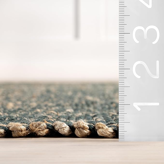 Nuloom Elfriede Handmade, Green/Natural, 6' x 9', Jute & Cotton, Textured and Earthy, High Traffic, Stain Resistant, Easy Clean, Durable Area Rug for Bedroom, Living Room, Dining, Entryway
