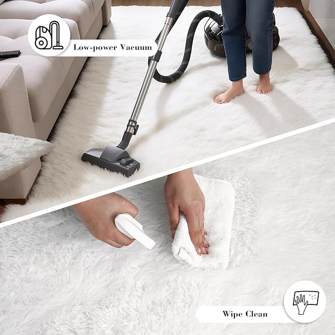 Soft Runner Rugs for Bedroom, White 2x6 Area Rugs Fluffy Rug Shaggy Area Rug Carpet, Bedside Rug for Living Room Bedroom Kids Room Home Decor