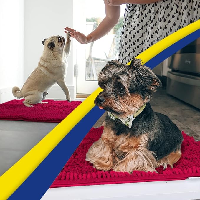 Muddy Mat® AS-SEEN-ON-TV Highly Absorbent Microfiber Door Mat and Pet Rug, Non Slip Thick Washable Area and Bath Mat Soft Chenille for Kitchen Bathroom Bedroom Indoor and Outdoor - Maroon 24" x 96"