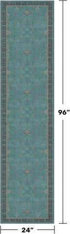 Boho 2x8 Non Slip Kitchen Runner Rugs -Machine Washable Non Skid Vintage Carpet for Hallway, Entryway, Non Slip with Rubber Backing, Floral Aqua Blue Unique Runner Décor (Teal)