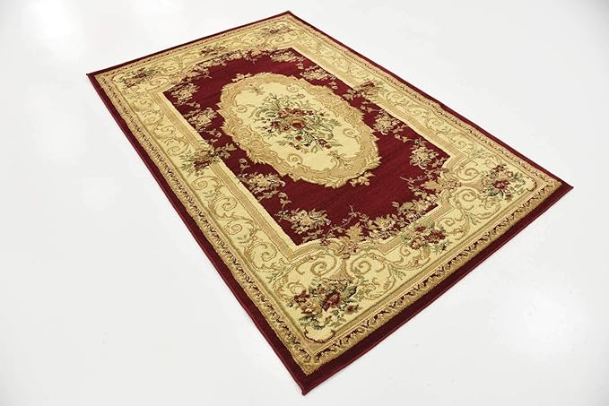 Unique Loom Versailles Collection Traditional Classic Floral Motif Area Rug (4' 0 x 6' 0 Rectangular, Burgundy/ Ivory)