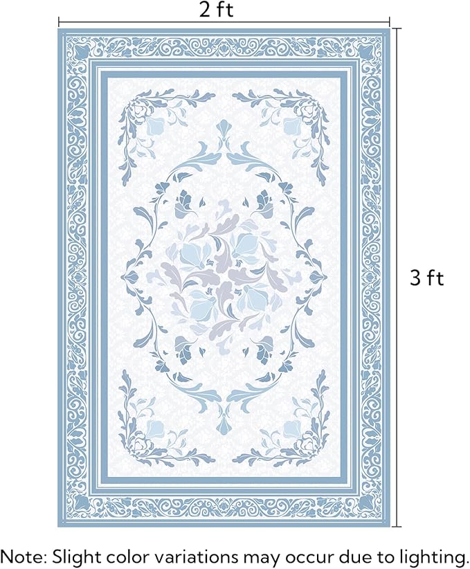 SOULFUL Medium Pile 2x3 Entryway Rug - Cozy Soft Underfoot Small Area Rug - Mist Blue Boho Floral - Washable Non-Slip - Perfect for Hallway Kitchen Bedroom Bathroom Indoor Entrance