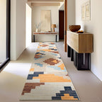 Phantoscope Washable Runner Rug 2'x10' Non-Slip, Modern Neutral Boho Hallway Rugs for Entryway, Stair, Bedroom, Abstract Geometric Blocks Pattern, Low-Pile Foldable Floor Carpet, Warm Terracotta/Cream