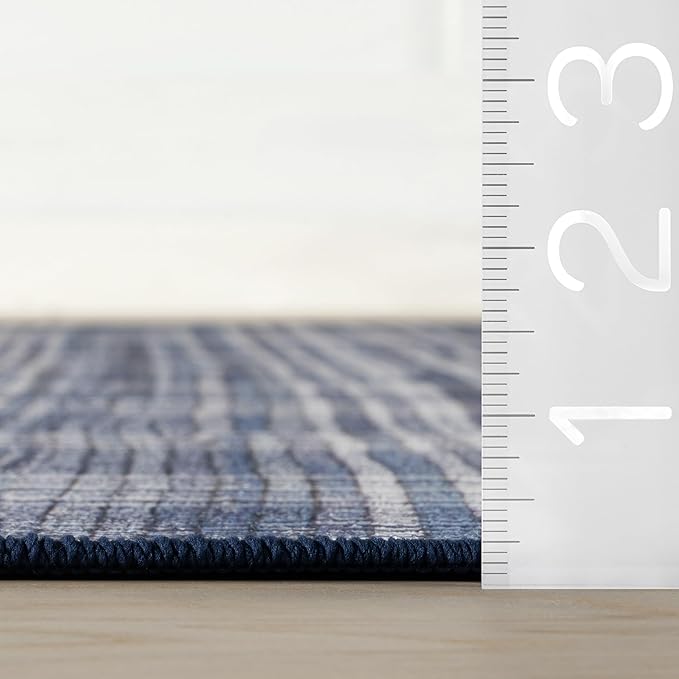 Dash & Albert Denim Plaid Blue Machine Washable Rug, 9.5 X 13.5 Feet, Blue/White Plaid Pattern