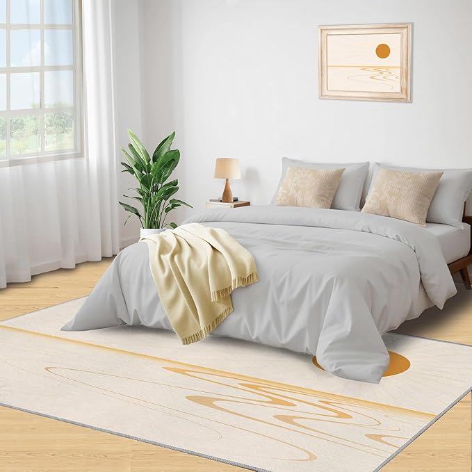 Boho Sun Area Rugs 3x4ft, Minimalist Sunburst Kids Bedroom Rug, Geometric Solar Bedside Rug Durable Non Slip for Cafe Living Room Under Table Boys Room Decor