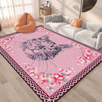 Cartoon Animal Pattern Area Rug Cute Cat Luxury Floral Decor for Carpet Farmhouse Bedroom Living Room Rugs Bathroom Kitchen Runner Mat Indoor Outdoor Non Slip Doormat 3' X 9'