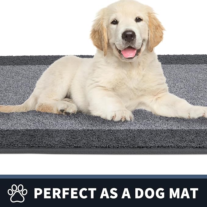 PURRUGS Dirt Trapping Door Mat 32" x 72", Non-Slip/Skid Machine Washable Entryway Rug, Shoes Scraper, Throw Rug, Super Absorbent Area Rug for Muddy Wet Shoes and Paws, Light Grey & Grey