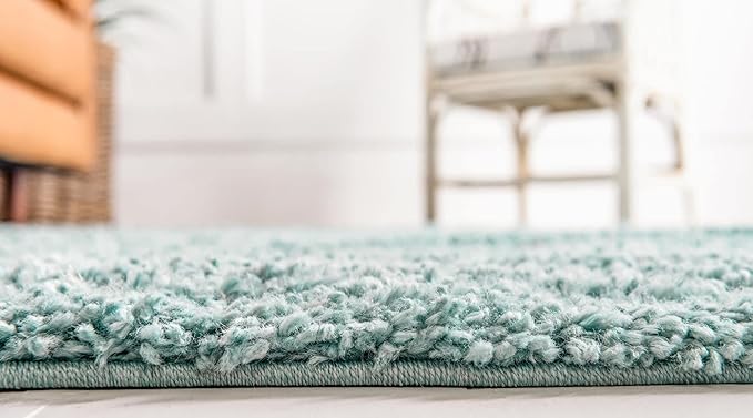 Unique Loom Davos Shag Collection Area Rug - Solid (7' 1" Square, Aqua)